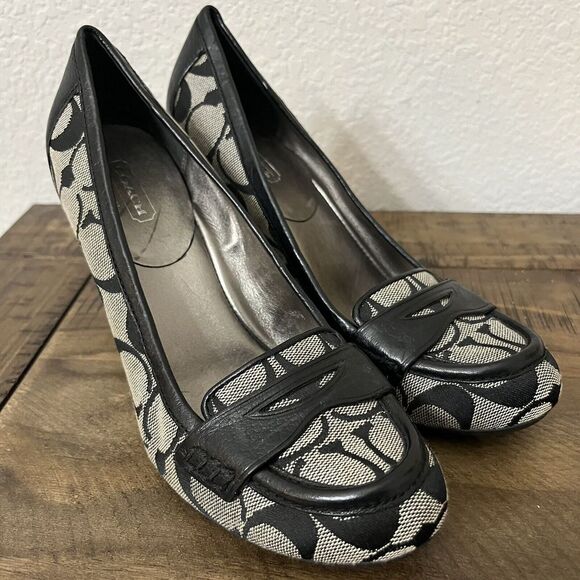 Coach Signature Monogram Logo Jacquard 3" Loafer Heels Women's Size 6.5B - Picture 1 of 9